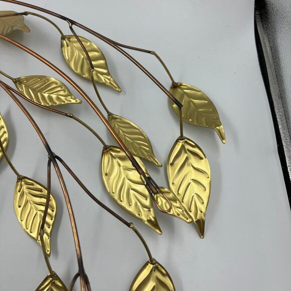 Vintage Metal Thin Hammered Gold Tone Leaves & Branches MCM Wall Hanging - Picture 7 of 10